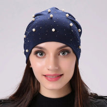 将图片加载到图库查看器,Geebro Brand Women's Beanie Hat Casual Polyester Shine Pearls&Rhinestones Beanies For Women Skull Beanie Hats Bonnet For Female
