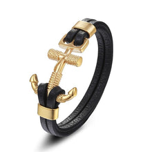 将图片加载到图库查看器,Genuine Leather Anchor Bracelet Men Lion Double Wolf Shackles Stainless Steel Charm Bracelets Wristband Fashion Jewelry