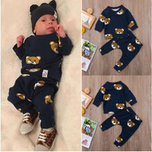 将图片加载到图库查看器,Baby Boy Clothes T shirt Hoodies and Long Pants Long Sleeve Outfits For Boys Pajamas With Bear Deisgn In Modern Style