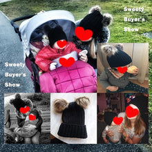 将图片加载到图库查看器,Fashion Parent-child Caps Cute Infant Baby Pom Pom Cap Winter Double Fur Ball Hat Baby Mom Warm Knitted Hat