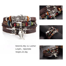 将图片加载到图库查看器,BOHO Tibet Stone Feather Multilayer Leather Bracelet Eye Fish Charms Beads Bracelets For Men Vintage Punk Wrap Wristband Cool Jewelry