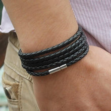 Load image into Gallery viewer, NEW Trendy Black Retro Wrap Long Leather Men Brecelets Bangles Fashion Sporty Chain Link Male Charm Bracelet