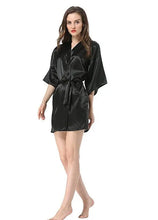 将图片加载到图库查看器,New Black Chinese Women's Faux Silk Robe Bath Gown Hot Sale Kimono Yukata Bathrobe Solid Color Sleepwear S M L XL XXL NB032