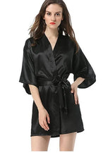 将图片加载到图库查看器,New Black Chinese Women's Faux Silk Robe Bath Gown Hot Sale Kimono Yukata Bathrobe Solid Color Sleepwear S M L XL XXL NB032