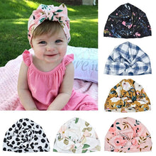 Load image into Gallery viewer, Cute Soft Cotton Knot Printed Rabbit Ears Turban Hat Indian Flower Cap for Baby Girls Accessories
