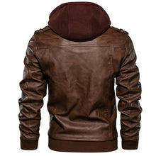Load image into Gallery viewer, New Men's PU Leather Jackets Autumn Casual Motorcycle Jacket Biker Hooded Jackets Autumn Casual Warm Jacket Men Winter Clothing Jackets Men Black Vintage Motorcycle Jacket With Removable Hood