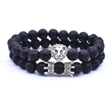 Load image into Gallery viewer, Classic Vintage Elegant Lion Head and Luxury Crown Charm Bracelet Natural Lava Stone Beads Amazing Bracelet Great For Men Fashion Jewelry