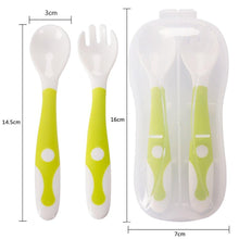 Load image into Gallery viewer, Baby Own Spoon and Fork Set With Travel Safe Case Toddler Babies Children Feeding Training Spoon Easy Grip Heat-Resistant Spoon