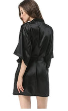 将图片加载到图库查看器,New Black Chinese Women's Faux Silk Robe Bath Gown Hot Sale Kimono Yukata Bathrobe Solid Color Sleepwear S M L XL XXL NB032