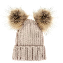将图片加载到图库查看器,Fashion Parent-child Caps Cute Infant Baby Pom Pom Cap Winter Double Fur Ball Hat Baby Mom Warm Knitted Hat