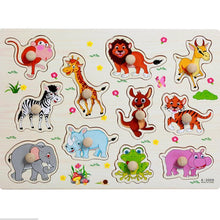 将图片加载到图库查看器,Kid Early Educational Table With Shapes of Vegetables and Animals Baby Hand Grasp Wooden Puzzle Toy Alphabet And Digit Learning Education Child Wood Toy