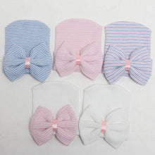 Load image into Gallery viewer, Newborn Baby Girls Striped Headband Headwear Toddler Soft Hat with Bow For Baby Girls