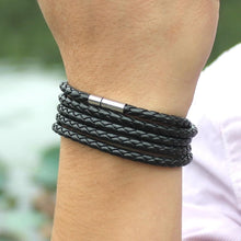 Load image into Gallery viewer, NEW Trendy Black Retro Wrap Long Leather Men Brecelets Bangles Fashion Sporty Chain Link Male Charm Bracelet