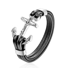 将图片加载到图库查看器,Genuine Leather Anchor Bracelet Men Lion Double Wolf Shackles Stainless Steel Charm Bracelets Wristband Fashion Jewelry