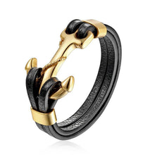 将图片加载到图库查看器,Genuine Leather Anchor Bracelet Men Lion Double Wolf Shackles Stainless Steel Charm Bracelets Wristband Fashion Jewelry