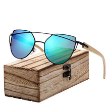 将图片加载到图库查看器,Modern Cat Eye Sunglasses for Women Polarized Sunglasses with metal frame and natural Bamboo wood frame Fashion Style