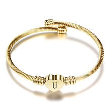 Load image into Gallery viewer, New Fashion Elegant Girls Gold Color Luxury Stainless Steel Heart Bracelet Bangle With Letter Fashion For Woman