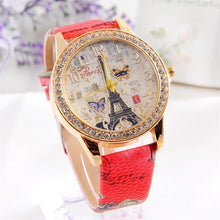 Load image into Gallery viewer, Fashion Paris Style Tower Butterfly PU Leather Women Watch Wrist Watch Ladies Watch For Women and Ladies and Girls
