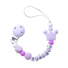Load image into Gallery viewer, Pink Silicone Personalised Name Baby Pacifier Clips Crochet Beads Silicone Crown Pacifier Chain Holder For Kids and Baby Pacifier