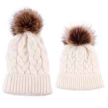 Load image into Gallery viewer, Luxury Modern Cute Kids Girls Hats Mother & Daughter Warm Knitted Hat And Caps Winter Newborn Baby Cap