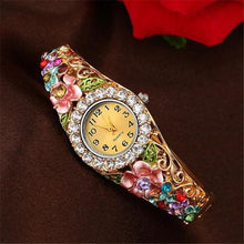 Load image into Gallery viewer, Elegant Watch Gold Luxury Women Watch Colorful Abstract Enamel Paint Crystal Rhinestone Bangle Wristwatches Bracelet Watch For Women Ladies and Girls