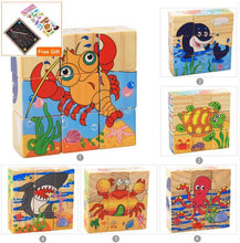 将图片加载到图库查看器,1Set Nine Blocks Six-sided 3D Wooden Cube Puzzle Toys For Children Kids Educational Toys Funny Games