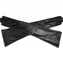 将图片加载到图库查看器,Long Sheepskin Gloves Women's Genuine Leather 58cm Length Sleeve Velvet Lining Keeps Warm in Autumn and Winter