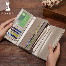 Load image into Gallery viewer, FOXER Brand Women's Split Leather Long Wallet Lady Luxury Clutch Bags Coin Purse Female Fashion Credit Card Holder Festival Gift