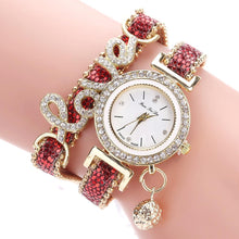 Load image into Gallery viewer, New Top Women Bracelet Watches Ladies Love Leather Strap Rhinestone Quartz Wrist Watch Luxury Fashion Quartz Watch For Women and Girls
