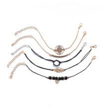 将图片加载到图库查看器,Bohemian Black Beads Chain Bracelets Bangles For Women Fashion Heart Compass Gold Color Bracelets Sets Luxury Jewelry Gifts