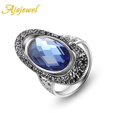 Load image into Gallery viewer, Ajojewel Women's Blue/Green Oval Crystal Ring Black CZ Vintage Finger Jewelry Wholesale Bague Femme Fashion Gift