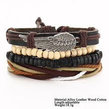 将图片加载到图库查看器,BOHO Tibet Stone Feather Multilayer Leather Bracelet Eye Fish Charms Beads Bracelets For Men Vintage Punk Wrap Wristband Cool Jewelry