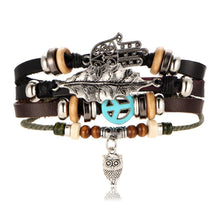 将图片加载到图库查看器,BOHO Tibet Stone Feather Multilayer Leather Bracelet Eye Fish Charms Beads Bracelets For Men Vintage Punk Wrap Wristband Cool Jewelry
