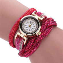 Load image into Gallery viewer, Fashion Casual Gold Quartz Women Rhinestone Watch Braided Leather Bracelet Watch Gift Ladies Wristwatch For Ladies and Women