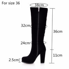 将图片加载到图库查看器,Women's Winter High Boots Fashion Flock Knee High Boots Women Knight Boots Black Thick High Heels Zipper Round Toe Ladies Shoes