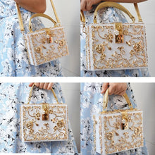 Load image into Gallery viewer, Box Designer evening bag diamond flower Clutch Bag hollow relief Acrylic luxury handbag banquet party purse women's Shoulder bag