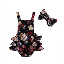 将图片加载到图库查看器,2PCS Newborn Toddler Baby Girls Clothes Flower Romper Sleeveless Jumpsuit Outfits Headband Clothes IWth Bow In Elegant Floral Design