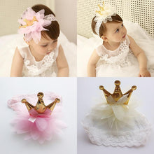 将图片加载到图库查看器,New Pink And Beige Crown Flowers Hairbands Girls Headbands Elastic Hair Band Kids Hair Accessories For Baby Girls