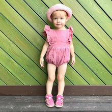 Load image into Gallery viewer, Cotton Baby Girl Double Ruffle Romper Jumpsuit with Headband Playsuit For Newborn With Bow