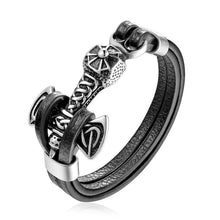 将图片加载到图库查看器,Genuine Leather Anchor Bracelet Men Lion Double Wolf Shackles Stainless Steel Charm Bracelets Wristband Fashion Jewelry