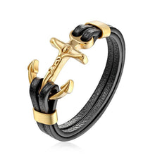 将图片加载到图库查看器,Genuine Leather Anchor Bracelet Men Lion Double Wolf Shackles Stainless Steel Charm Bracelets Wristband Fashion Jewelry