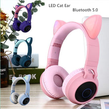 Load image into Gallery viewer, STEVVEX New Luxury Interesting LED Cat Ear Noise Cancelling Headphones Bluetooth 5.0 For Young People and Kids Headset Support TF Card 3.5mm Plug With Mic