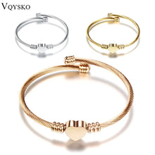 Load image into Gallery viewer, Fashion 3Colors Jewelry Women's Bijoux Bangles Stainless Steel Twisted Cable Wire Heart Charm Bracelet Bangle For Gift Design