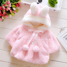 将图片加载到图库查看器,Winter Baby Girls Fur Warm with Cute Rabbit Ears Cloak Coat In Elegant Modern Style For Baby Girls