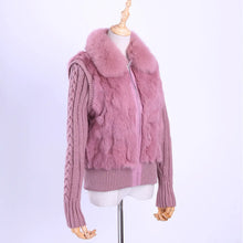 Load image into Gallery viewer, 2020 Women's Genuine Real Rabbit Fur Fox Fur Collar Knitting Sleeve Women's Winter Coat Fur Jacket Casual Short Outwear Slim