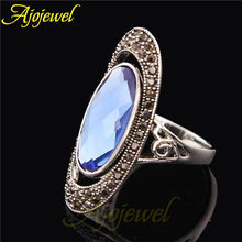 Load image into Gallery viewer, Ajojewel Women's Blue/Green Oval Crystal Ring Black CZ Vintage Finger Jewelry Wholesale Bague Femme Fashion Gift