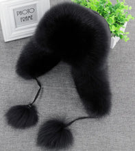 Load image into Gallery viewer, 100% Real Fox Fur Hat Women's Russian Ushanka Aviator trapper snow skiing Hat caps earflap winter raccoon fur Bomber hat