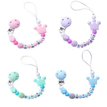 Load image into Gallery viewer, Pink Silicone Personalised Name Baby Pacifier Clips Crochet Beads Silicone Crown Pacifier Chain Holder For Kids and Baby Pacifier