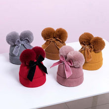 将图片加载到图库查看器,Luxury Modern Elegant New Girls Double Pompom Knitted Hat Warm Thicker Beanie Cap for Baby Girls In Winter elegant New Year Design