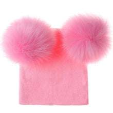 Load image into Gallery viewer, New Trend Baby Winter Hat Knitted Warm Double Fur Pompom Caps Beanies For Girls In Modern Design